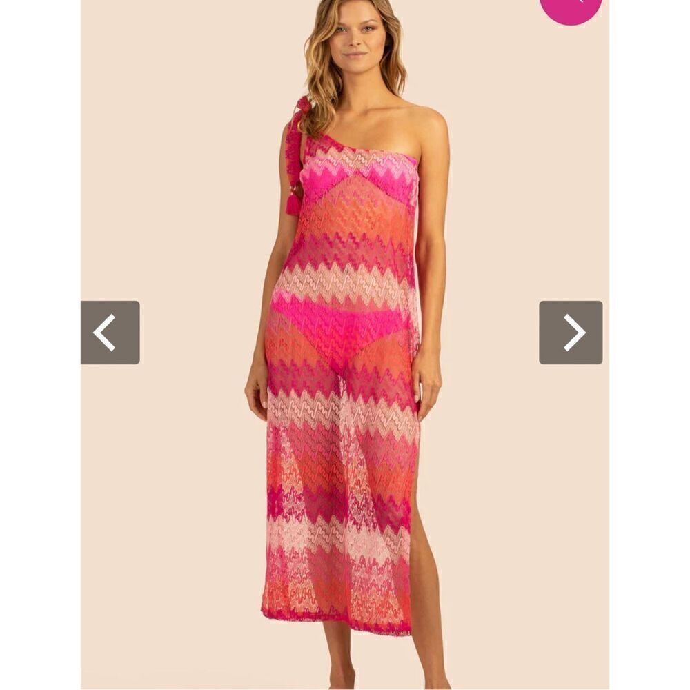 Trina Turk CASCADE CROCHET ASYMMETRICAL MAXI DRESS/Cover Up Pink Medium